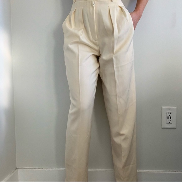 Vintage Ivory Cream High Rise Pleat Front Trouser - Picture 2 of 10